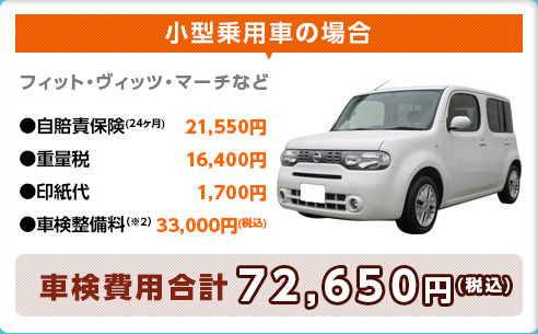 小型乗用車の場合 自賠責保険 重量税 印刷代 車検整備料 車検費用合計 72650円