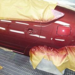 トヨタのプリウス DAA-NHW20 　：傷の修理方法と費用　リアゲート・左クオータパネル・左リアドア板金塗装　総工賃120,000円