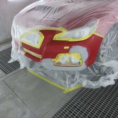 スバル・レヴォーグ（DBA-GB3）：傷の修理方法と費用　フロントバンパーフェイス脱着と修理、塗装　板金塗装費用40,000円